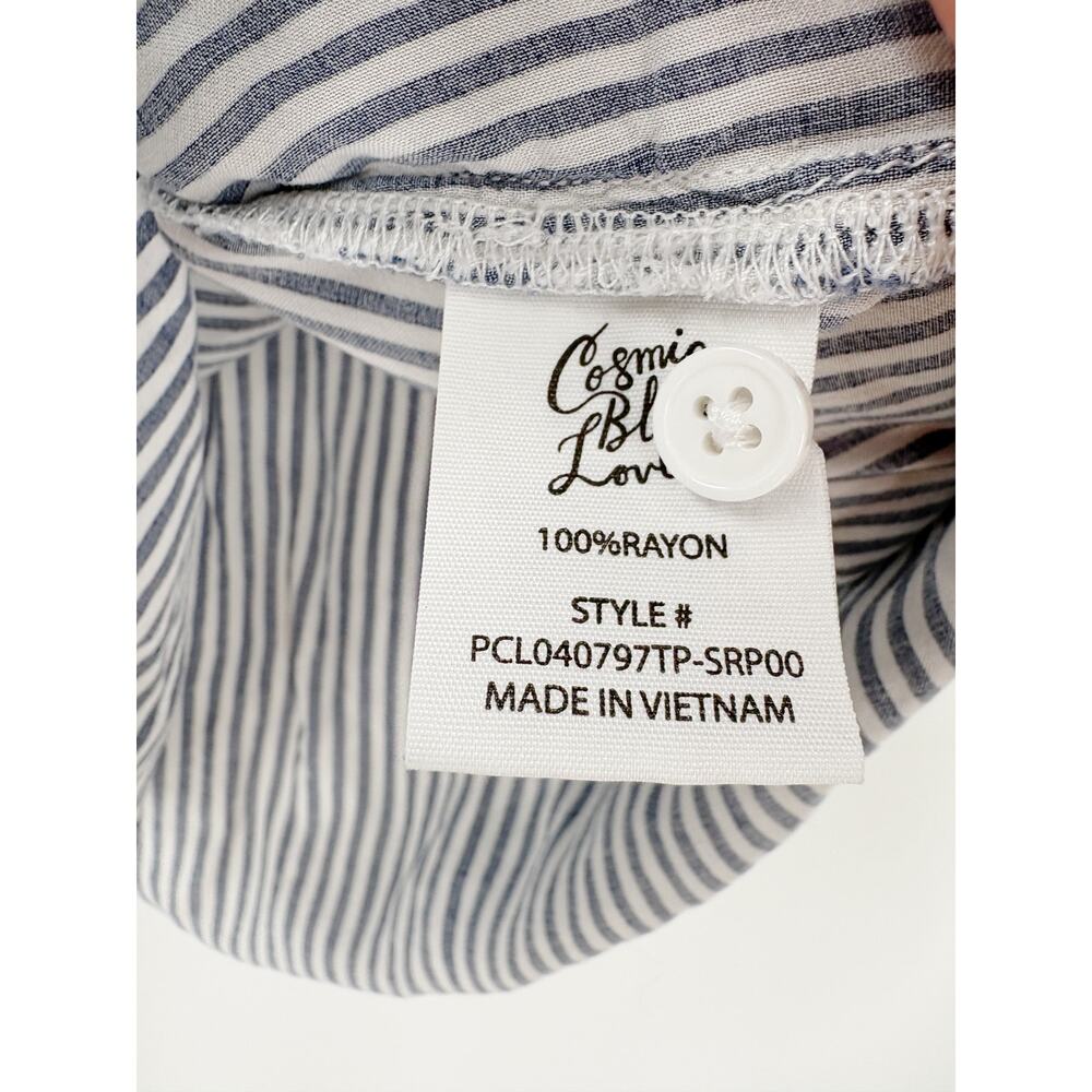 COSMIC BLUE LOVE Top Size S Blue White Stripe Navy Button Down Collar Resort - Picture 4 of 5